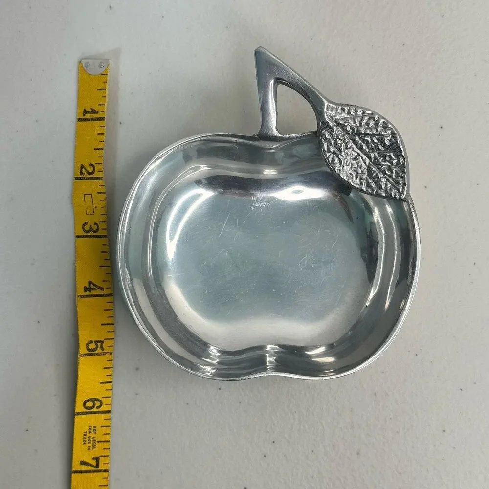 Pier 1 Imports Polished Aluminum Apple Fruit Bowl Metal Candy Trinket Dish